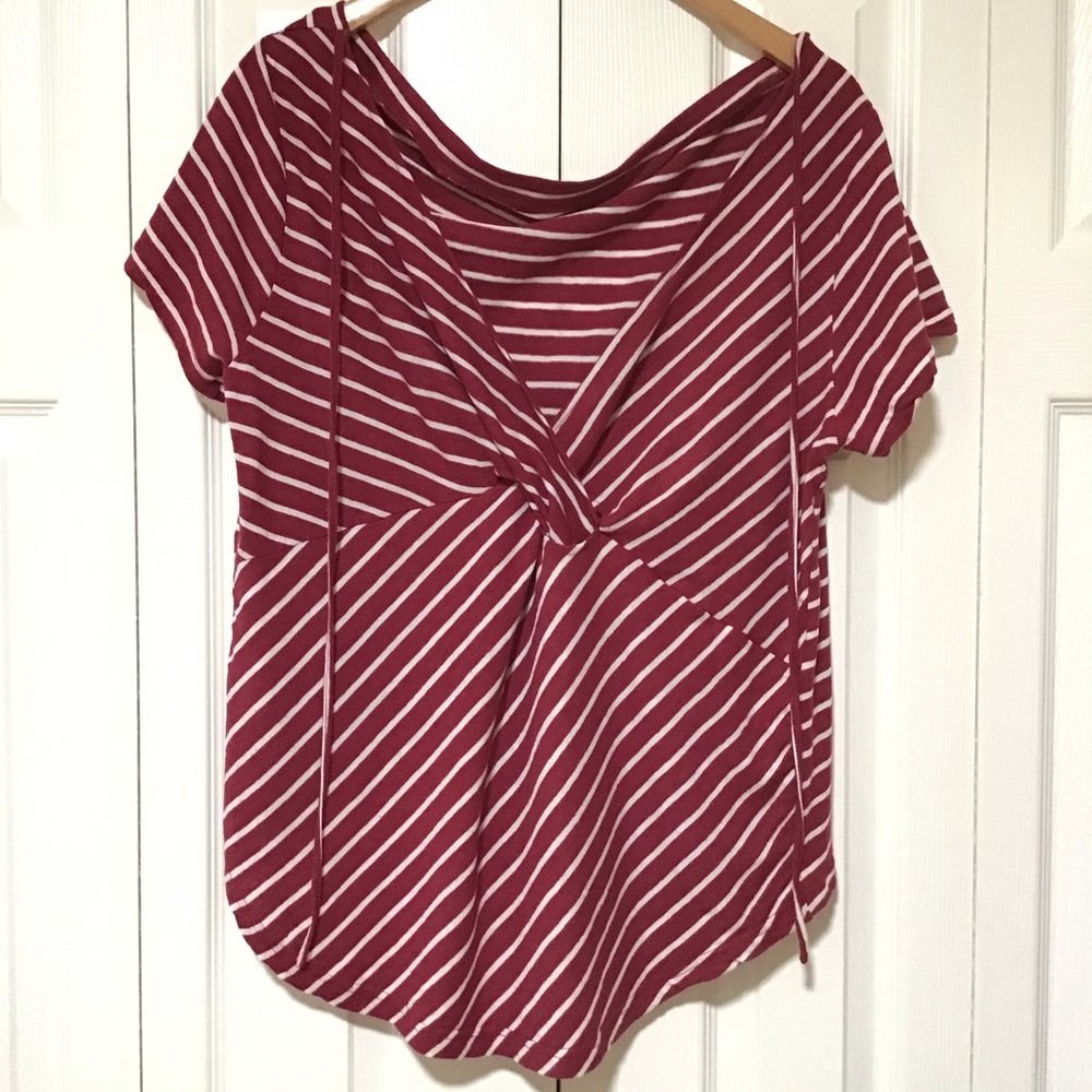 **2 FOR $20** 
CODE x MODE COWL NECK HIGH LOW STRIPED LINEN TOP SIZE L